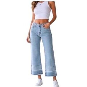 NWOT Habitual Wide Leg Jeans Women 8/29 Light Blue Raw Hem Paneled